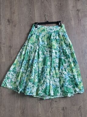 Coldwater Creek Green Floral A-Line Midi Skirt
